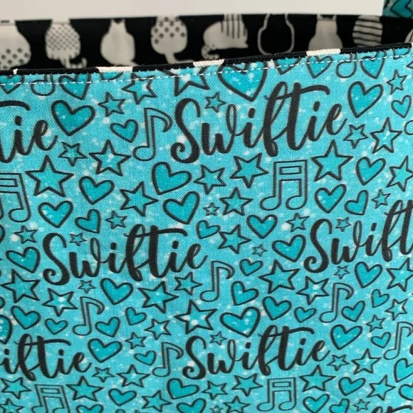 Swiftie Fabric Basket in Aqua and Turquoise Blue Taylor Swift Fabric and Cat - Picture 3 of 11